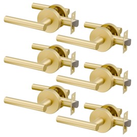Euvovito 6 Pack Brushed Gold Passage Door Handles, Streamlined Closet Door Lever Handles, Heavy Duty Hall Door Handle Brass, Brushed Gold Hallway Passage Doors Handle