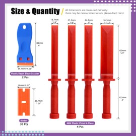 Swpeet 36Pcs 3/4" 7/8" 1" 1-1/2" Plastic Chisel and Plastic Blade Scraper Tools with Blades Replacement Assortment Kit, Scraper Remover Tool Kit Cleaning Scraper Remover for Adhesive, Caulk, Labels