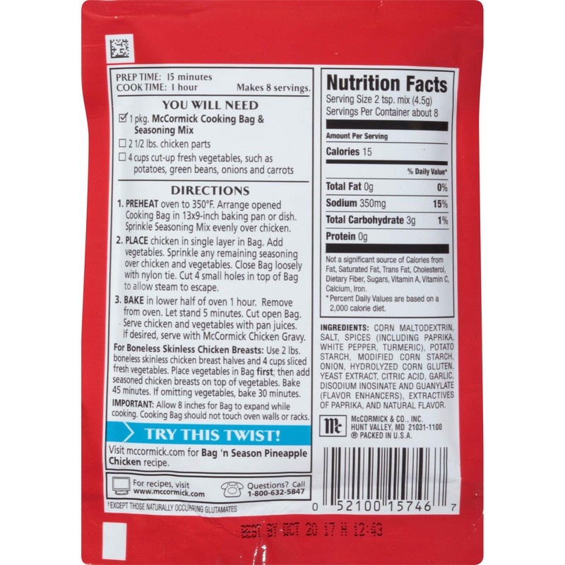 McCormick Bag 'n Season Original Chicken Seasoning Mix, 1.25 OZ