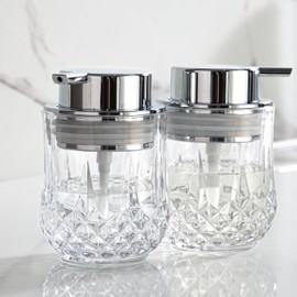 Glass Soap Dispenser Set - 2 Pack Bathroom Hand Liquid Soap Dispensers,Refillable Dish Soap Dispenser,Modern Home Soap Dispenser for Bathroom,Kitchen(Clear/Silver Liquid Pump/2Pack)