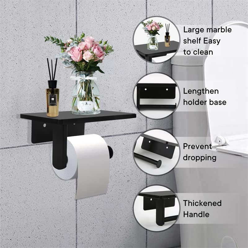 Toilet Paper Holder with Natural Marble Shelf for Bathroom Washroom,Wall