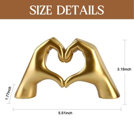 AWAIOY Small Heart Hands Sculpture, Gold Home Decor Modern Style for Living Room Bedroom Bookshelf Office Coffee Table, Love Finger Statue, Memorial Gift for Families Friends