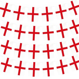 32.8ft England Bunting Banner With 30 Rectangular Flags,World Cup 2022 Bunting,10m England St Georges Cross Flag Bunting for World Cup Decorations 2022,Celebrations St Georges Day,Bars,Football Match