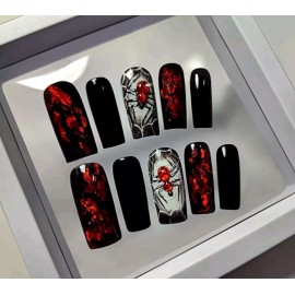 Handmade Spider Press On Finger Nails Black Nail Art