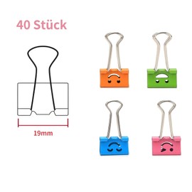 Alriedy Pack of 40 Paper Clips, Foldback Clips, 19 mm, Colourful Metal Clips, Binder Clips, Small and Reusable, for Documents, Files and Notes, Practical Foldback Clips, Metal