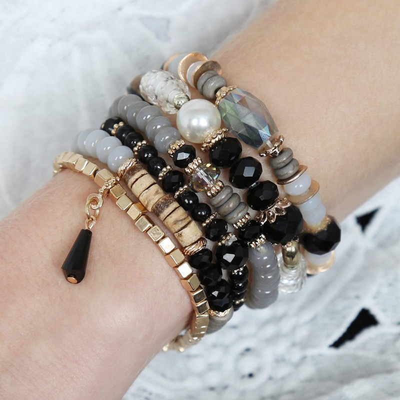 RIAH FASHION Bead Multi Layer Versatile Statement Bracelets - Stackable