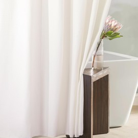 Ivory Extra Long Shower Curtain: 84 Inch Long Beige Cream Waffle Weave Heavy Duty Fabric Shower Curtains for Bathroom - 256 GSM Water Repellent Washable Thick Polyester Cloth Bath Curtain - 72x84