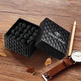 HONEY BEAR Silk Knot Cufflinks Elastic Fabric 5 Pairs Set for Mens/Womens Shirt Accessories with Box (Black with box)