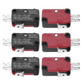 sourcing map 6Pcs V-15-1C25 1NO + 1NC Micro Limit Switch 15A 125/250VAC Waterproof Miniature Micro Switches for Precision Components