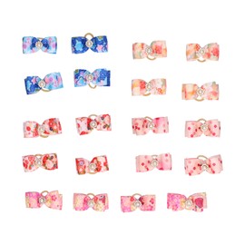 20 Pcs Puppy Hair Bows Cute Pet Bowknot Hair Grooming Accessories with With Rubber Bands Rhinestone Pearls