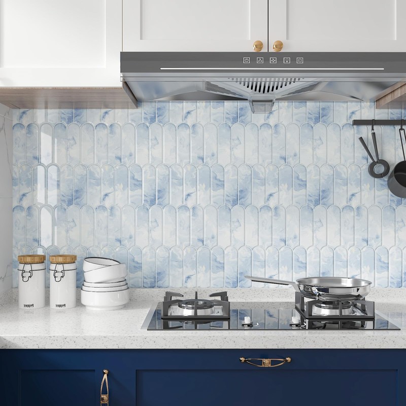 CHIHUT 6 Sheets Blue and White Marble Gradient Picket Shaped