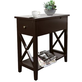 ChooChoo End Table, MDF Material Flip Top Narrow End Table with Drawer, Accent Small Side Table Nightstand for Living Room, Bedroom, and Small Spaces - Espresso