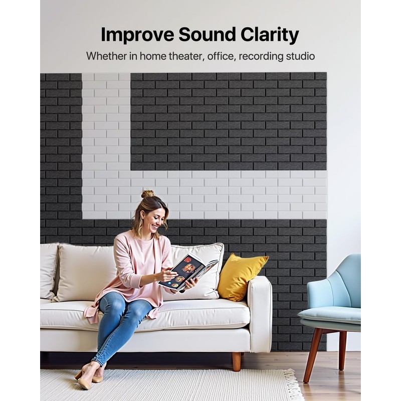 Soundproof Wall Panels Self-adhesive, Acoustic Panels 18 Pack Brick Wall