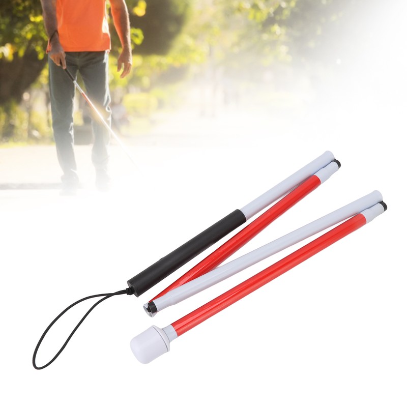 Folding Blind Cane Anti Slip Handle Red White Aluminium Light