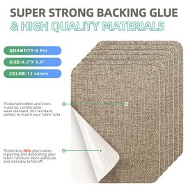 Azobur Coarse Linen Repair Patches, 6 Piece Self-Adhesive Linen Fabric Patches, Multi Color, Can be Used for Linen Sofa Repair and Linen Clothes Repair, Quick Fix Sofa.(Khaki)