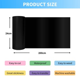 Smart Iron On for Cricut Joy Xtra, 24 cm x 200 cm Plotter Film Textile, Heat Transfer Vinyl, Flex Film Rolls for Clothes, Ironing Film, T-Shirts & More Fabrics, DIY Patterns