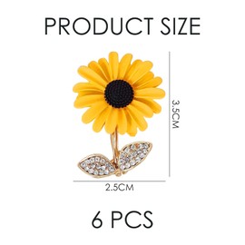 CVDYWDJIE 6 Pcs Sunflower Pins Cute Flower Pins Clothing Accessories Rhinestone Brooches Decorative Brooches