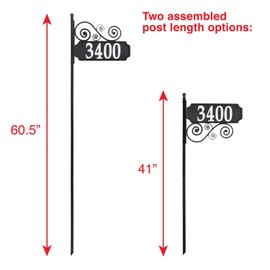 Whitehall™ NIGHTBRIGHT SCROLL Black and White Post Address Sign, with 4" reflective numbers