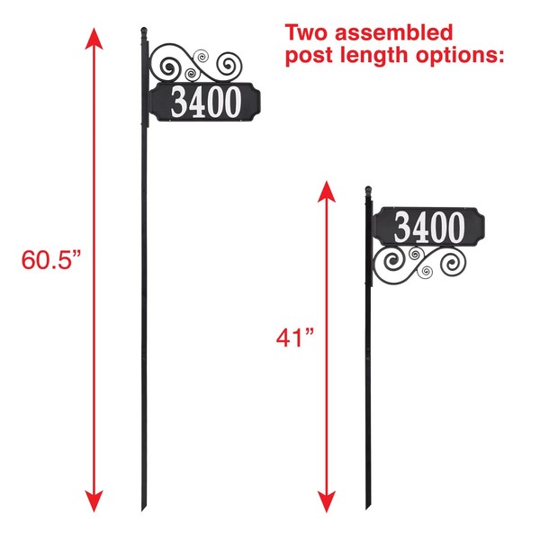 Whitehall™ NIGHTBRIGHT SCROLL Black and White Post Address Sign, with