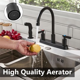 GBBNE Kitchen Faucet with Sprayer 2 Handle Kitchen Sink Faucets 8 Inch Centerset 3 Hole with Supply Lines Matte Black