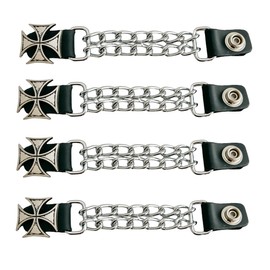 Funk Plus Motorcycle Vest Extenders 4" Double Chrome Chain Regular Snap MC Jacket Made in USA (IRONCROSS Silver)
