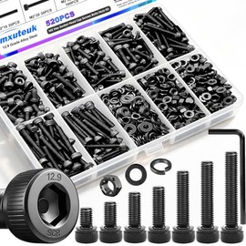 mxuteuk Kit surtido de tornillos M2, pernos y tuercas de cabeza hexagonal M2 x 4/6/8/10/12/16/20mm, 520 piezas de acero de aleación grado 12.9, tornillos métricos pequeños adecuados para impresoras 3D