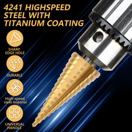 MXTIMWAN HSS 6-Piece Step Drill Set, Taper Drill Metal, Peeling Drill Set, Twist Drill, Cone Drill Diameter 4-32 mm, 4-20 mm, 4-12 mm for DIY Plastic, Wood, Metal, Aluminium, Iron