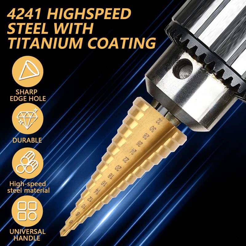 MXTIMWAN HSS 6-Piece Step Drill Set, Taper Drill Metal, Peeling