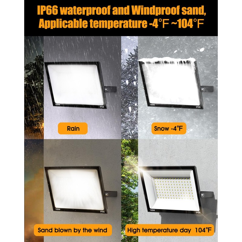 Zelvia LED Flood Lights Outdoor for Yard Work -100W 10000lm