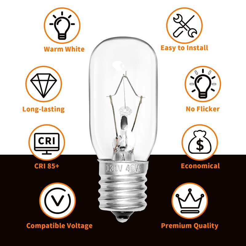 Belleone 2pcs Microwave Bulb WB36X10003-130V 40W Oven Light Bulb Compatible