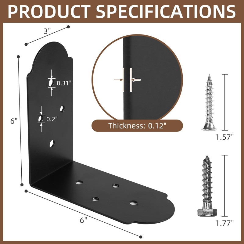 Rasugarlary Heavy Duty Corner Brackets, 6"x6"x3" L Brackets Heavy Duty