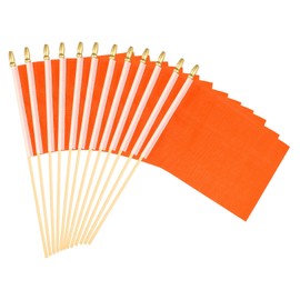 PATIKIL 8x3 Inch Orange Blank Stick Flag, 12Pcs Wooden Pole Handheld Solid Color Flag on Stick for DIY Graffiti Birthday Carnival Celebration Sports