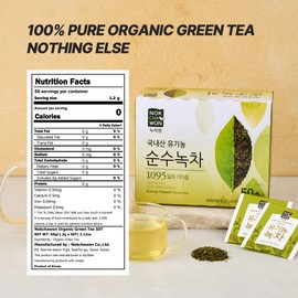 [Nokchawon] Organic Pure Green Tea 50 Tea Bags - Specially Roasted Korean Organic Green Tea, Delicate Flavor & Aroma