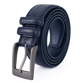 Men's Premium Genuine Leather Belt | Double Loops Classic Dress Belt For Work Business (1 3/8” Navy, Size 32 For Waist 30")