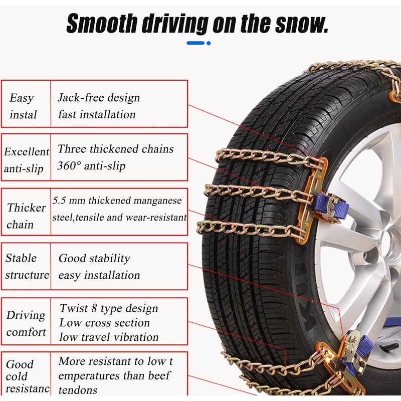 Snow Tire Chains, Universal Car Emergency Anti Slip Snow Chains,
