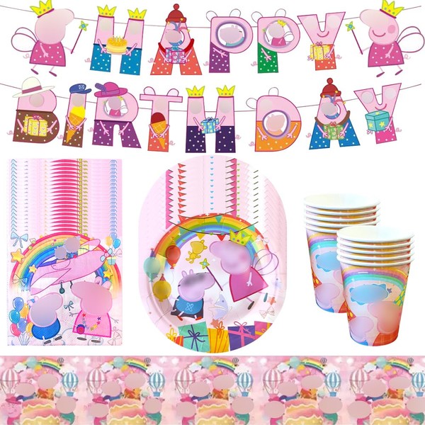 Pig Party Tableware Set, Pig Birthday Tableware Decorations for Children's