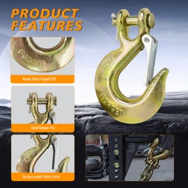 3/8" Clevis Slip Hook with Latch, Safety Steel Chain Hook, Heavy Duty Forged Clevis Slip Hook, for 3/8" Grade 70 Transport Chain, for Trailer Truck Transport Tow Marine,18,000lbs Capacity, 10 Pack