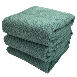 Dark Emerald Green Kitchen Hand Dish Towels: Oversized 28" x 18",100% Cotton Cloth Soft Cleaning Drying Absorbent Textured Design, Set of 3 Multipurpose for Everyday Use