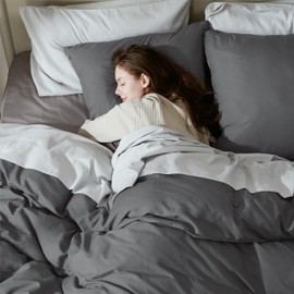 Bedsure Bed Linen 155 x 220 cm, 3-Piece Anthracite Bed Linen, 1 Duvet Cover 155 x 220 cm and 2 Pillowcases 80 x 80 cm, Oeko-Tex Bed Linen Sets, Polyester Microfibre with Zip