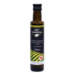Signé Caméline, Cold-Pressed Roasted Camelina Oil, 16.90 fl oz. Sesame oil substitute. Notes of Roasted hazelnuts, Asian cuisine, Ramen noodles, Sushi, Sautés. Product of Canada.