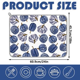 JarThenaAMCS Fall Porcelain Pumpkin Dish Drying Mat Chinoiserie Blue Pumpkin Absorbent Dish Drainer Protector Pad for Thanksgiving Tableware Decor, 18 x 24 Inch