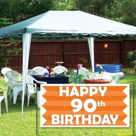 Happy 90th Birthday Orange Stripes 2'x4' Vinyl Banner