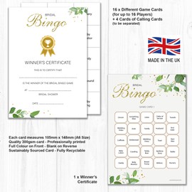 Olivia Samuel 16 Player Hen Party Bingo Game - Botanicals Design - Bridal Shower Game (16 Guest Cards + 4 Sheets of Calling Cards for The Host + Winner's Certificate)