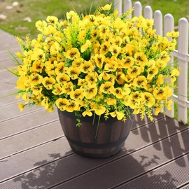 XYLENCO Artificial Flowers for Outdoor Decoration, 12 Bundles Faux Silk Phalaenopsis & Eucalyptus Plants, UV Resistant Plastic Flowers for Garden, Porch, Front Door, Spring Summer Decor