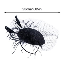 AIMALL Vintage Feather Fascinator Hat for Women with Veil, Elegant Headpiece for Horse Racing, Weddings, and Stage Performances, Small Top Hat Hair Accessories White