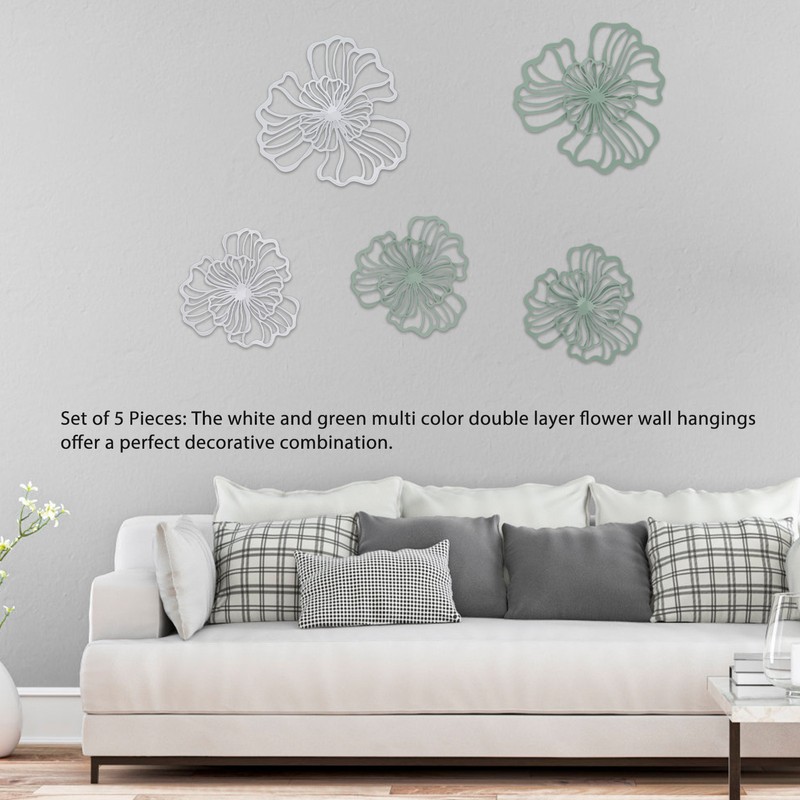 5PCS Metal Flower Wall Decor Iron Wall Art White Green