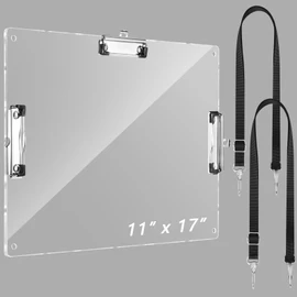 CroBlissful Clipboard with Shoulder Straps A4/Letter 11"×17" Acrylic Clipboard for Moving Working Clear Drawing Portable Board with Clip for Painting Urban Sketching Architects Engineers