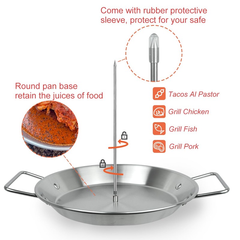 Al Pastor Skewer for Grill, Stainless Steel Vertical Skewer with
