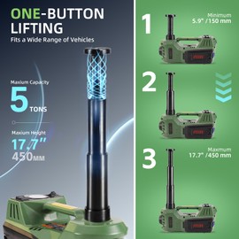 Electric Car Jack 5 Ton 12V Floor Jack Hydraulic Kit with Impact Wrench for Vehicle Tire Repair Lift Jack Green (Lifting Range:5.9-17.7 Inch)