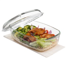 Navaris Rectangular Glass Casserole Dish - 4.5L Capacity for Heat and Cold - Oven Proof Casserole Dishes with Lids - Hob to Oven Ideal for Baking and Serving - Microwave Cookware